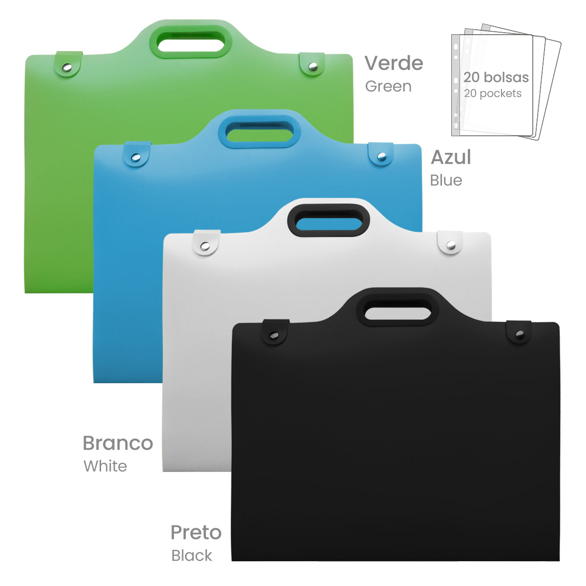 FLUORLINE-Portfolio A3 PP com 20 bolsas e pega (44x38x2,5 c