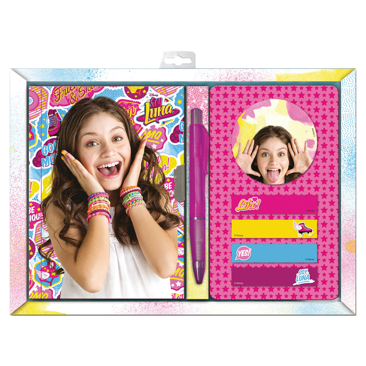 SOY LUNA-Set Diário 11x15cm 56fls+100etiquetas+Esferografica