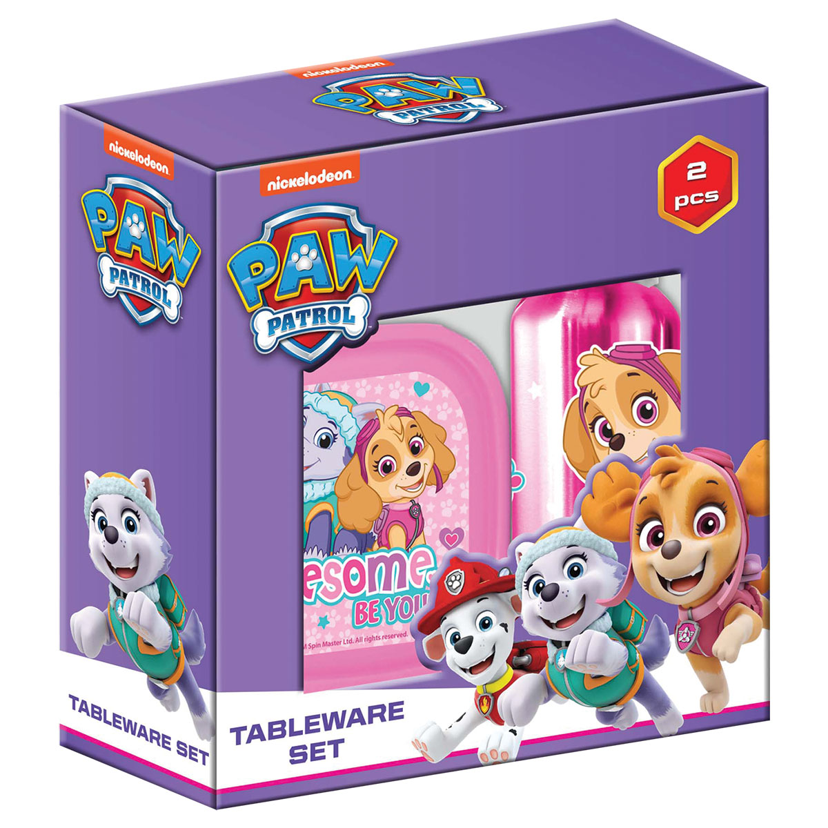 PAW PATROL-ROSA-Set c/ Cantil de Aluminio 400ml+Merendeira