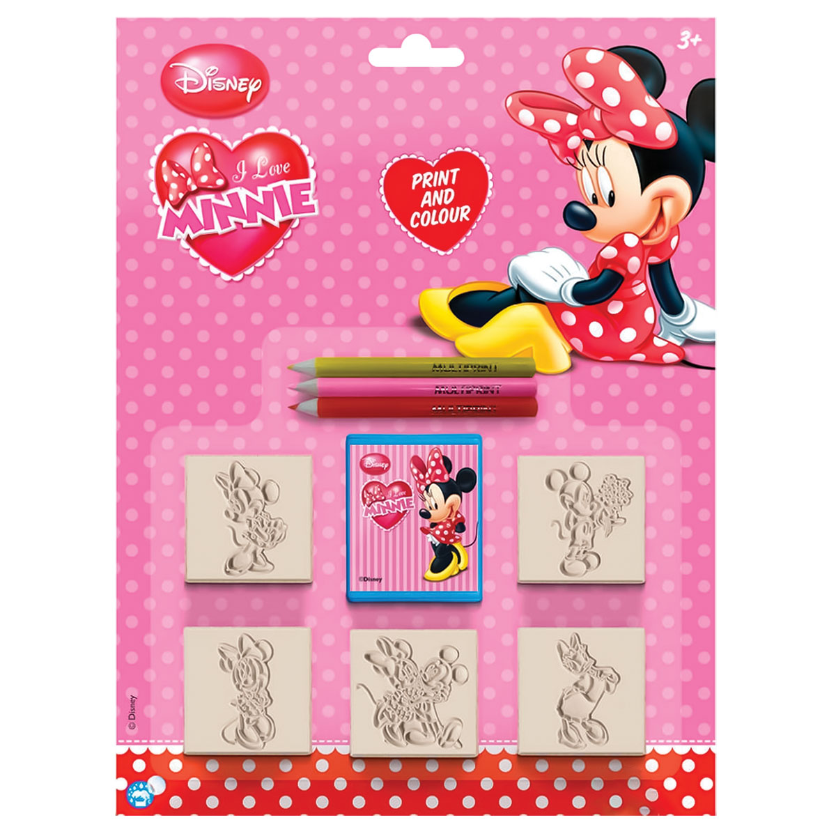 Minnie-Blister c/5 Carimbos+Almofada Tinta+3 Lápis de Cor