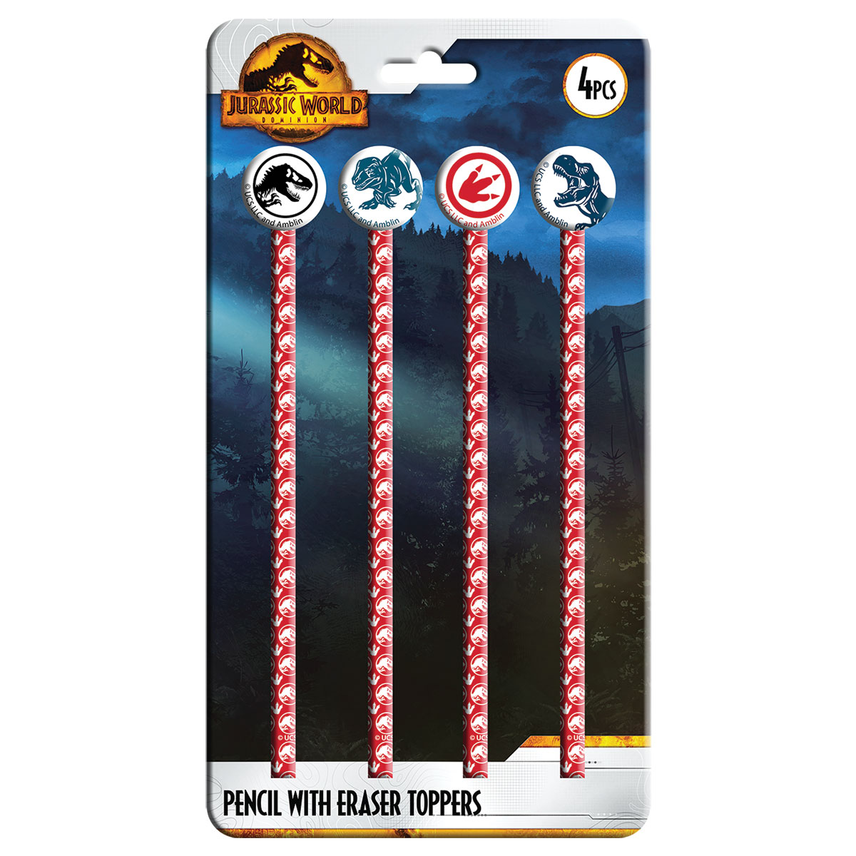 JURASSIC WORLD-DINO-Set 4 lápis em blister