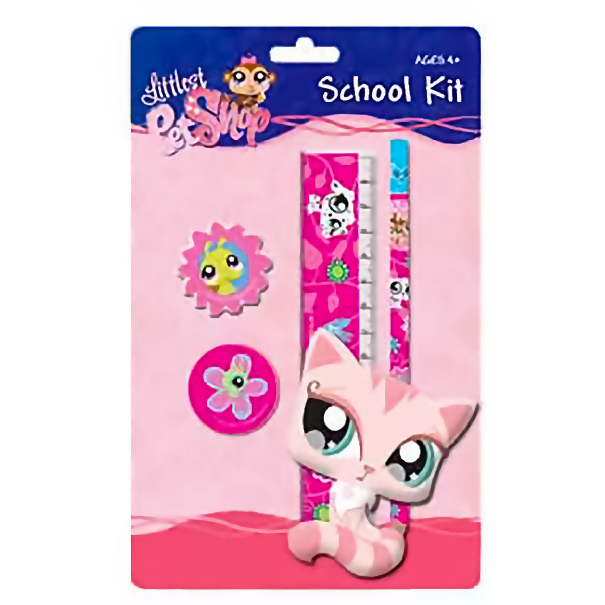 Littlest Pet Shop-Set de 4 peças(régua + lápis + borra+afia)