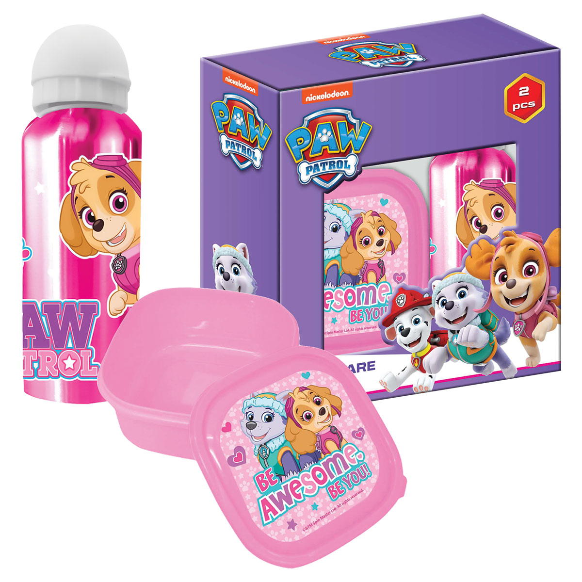 PAW PATROL-ROSA-Set c/ Cantil de Aluminio 400ml+Merendeira