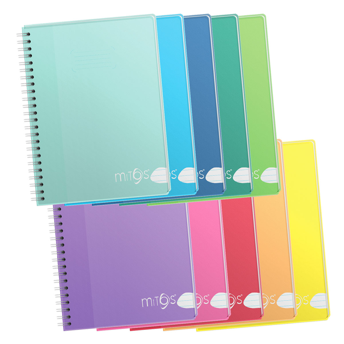 MITOS-Caderno A4 PP linhas espiral 80fls 80gr capa cor