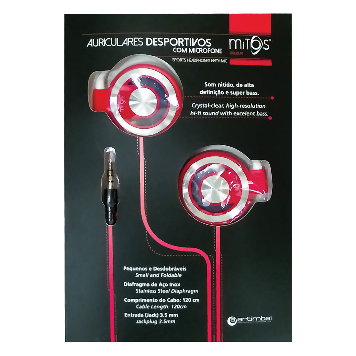 MITOS-BS-Auriculares Desportivos c/ Microfone-Vermelho