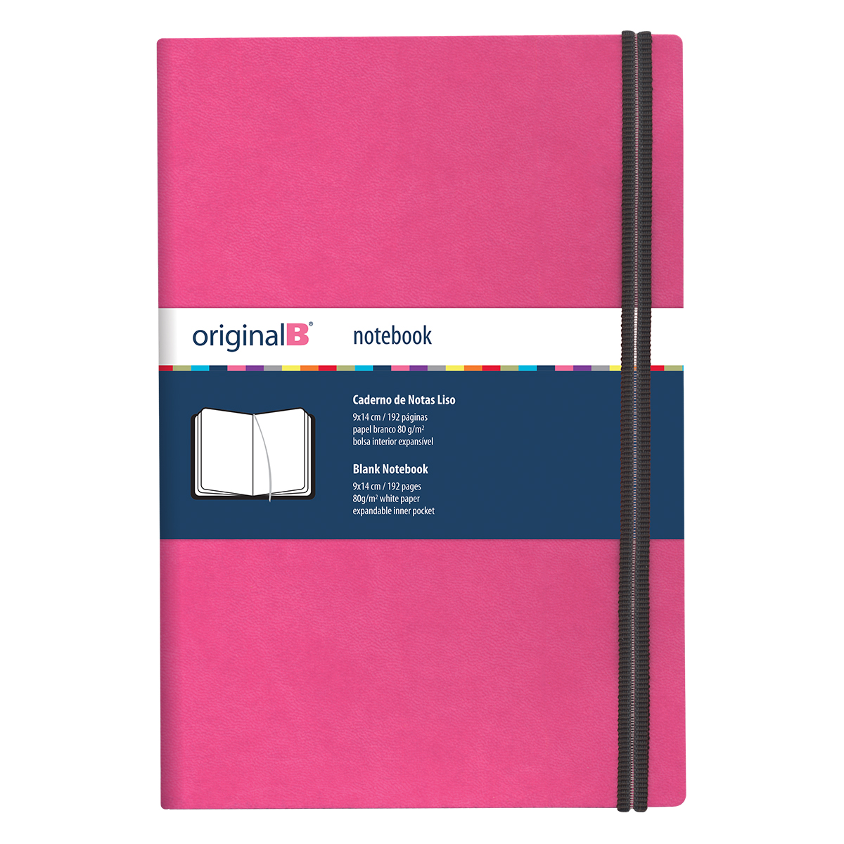 ORIGINALB-Bloco liso (9*14cm)192pg-Papel branco de 80g-elast