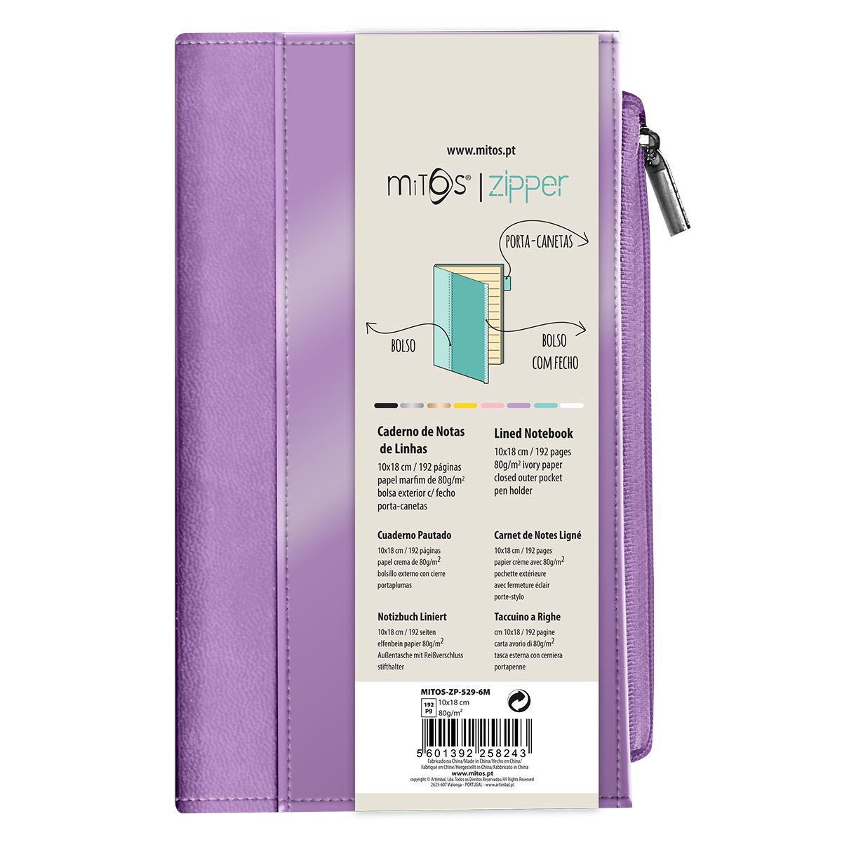 MITOS ZIPPER-Caderno Notas Linhas c/ Bolso (17x8cm)192pg