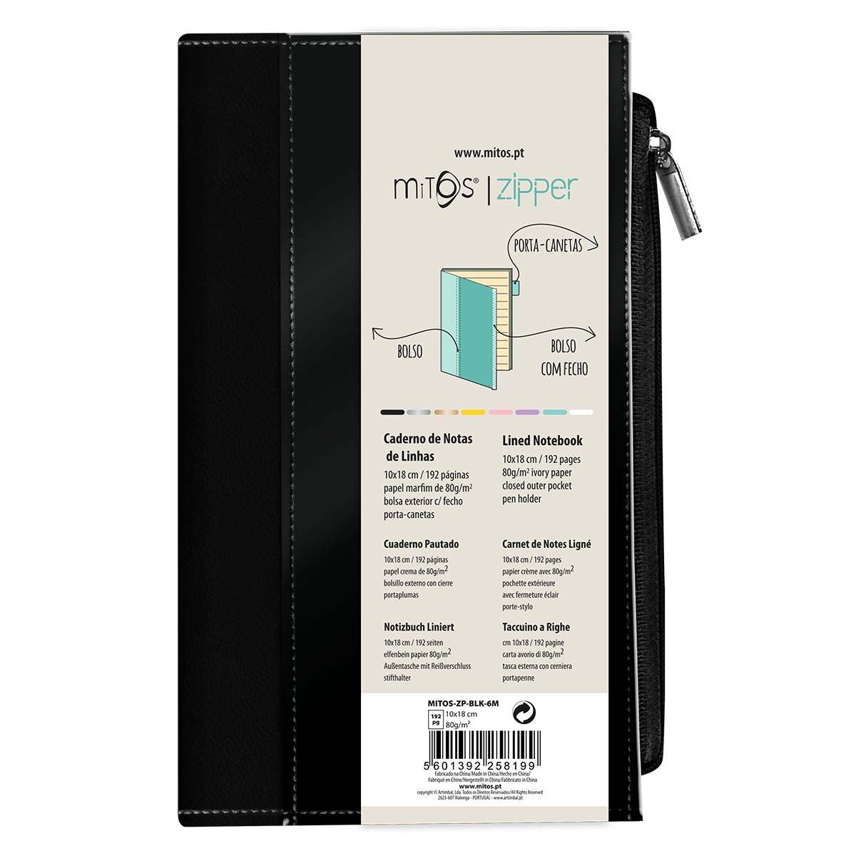 MITOS ZIPPER-Caderno Notas Linhas c/ Bolso (17x8cm)192pg