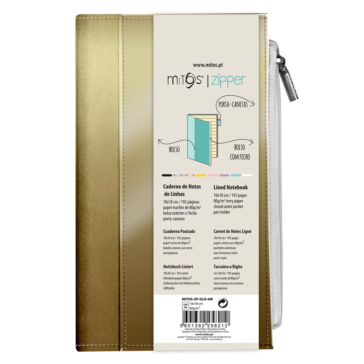 MITOS ZIPPER-Caderno Notas Linhas c/ Bolso (17x8cm)192pg