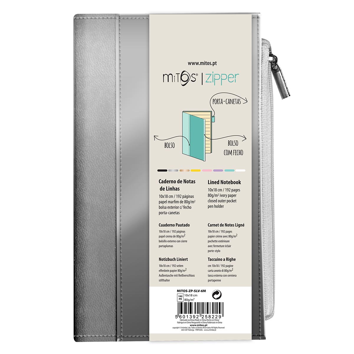 MITOS ZIPPER-Caderno Notas Linhas c/ Bolso (17x8cm)192pg