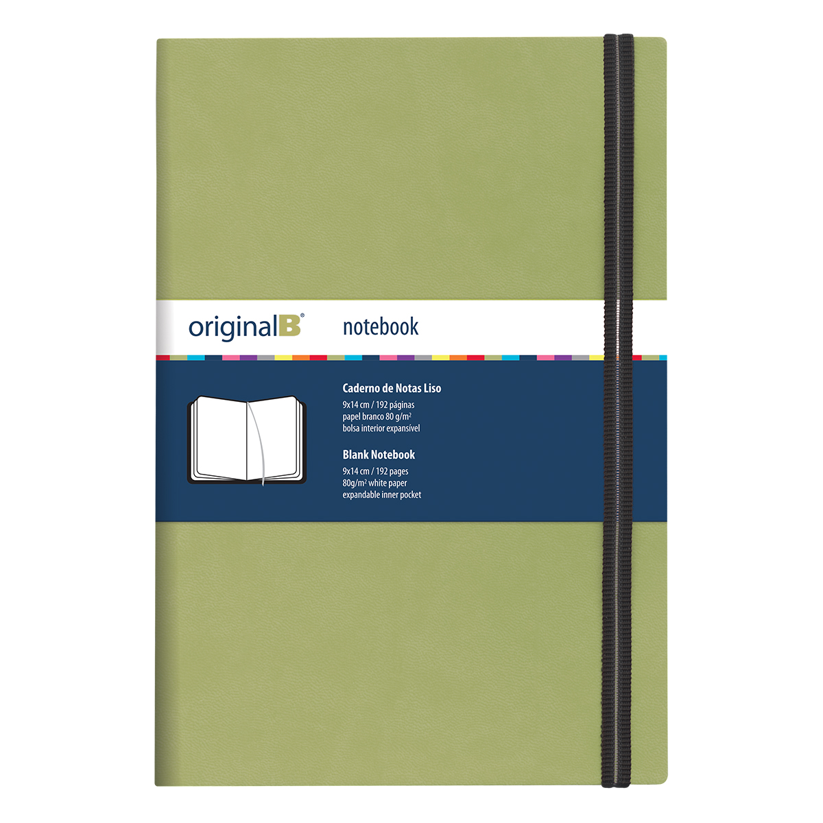 ORIGINALB-Bloco liso (9*14cm)192pg-Papel branco de 80g-elast